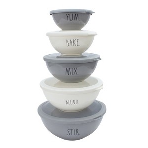 Rae Dunn Mixing Bowls with Lids - 10 Piece Plastic Nesting Bowls Set includes 5 Prep Bowls and 5 Lids - 1 of 4