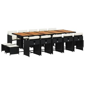 vidaXL Patio Dining Set with Cushions 15 Piece - Black Poly Rattan, Acacia Wood Table, Garden, Backyard, Patio - 1 of 4