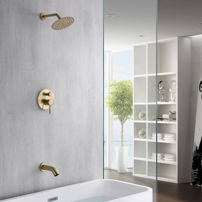Brushed Gold Wall Mounted Rain Shower Faucet Set