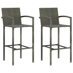 vidaXL Bar Stools 2 pcs Gray Poly Rattan - 1 of 4