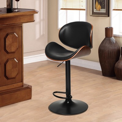 Set of 2 Adjustable Swivel Brown Metal Barstools with Curved Back