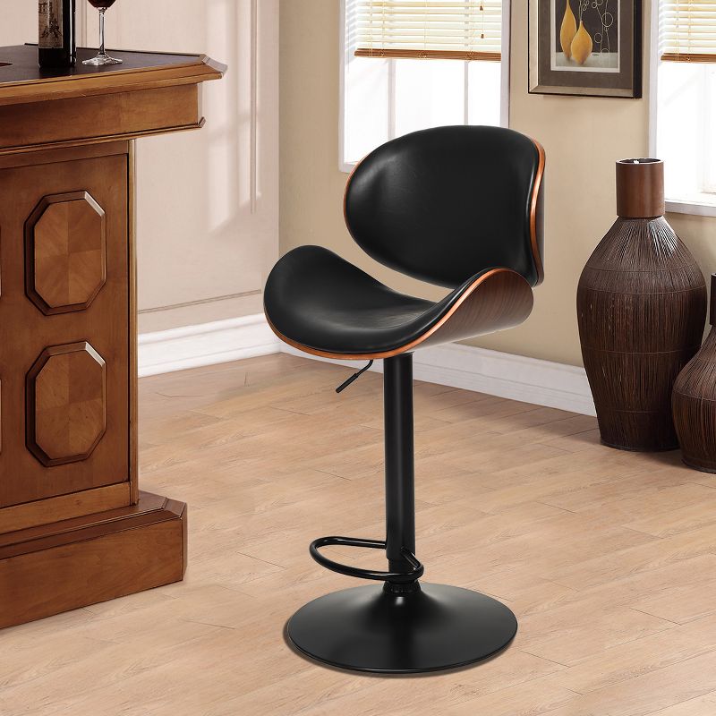 Costway Set of 2 Bentwood Barstool Mid-Century Adjustable Swivel PU Leather Curved Back, 5 of 11