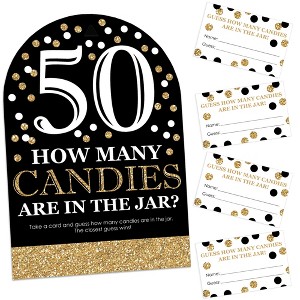 Big Dot of Happiness Adult 50th Birthday - Gold - How Many Candies Birthday Party Game - 1 Stand and 40 Cards - Candy Guessing Game - 1 of 4