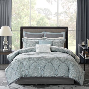 Gulches Slate Blue Cal King Damask Theme Polyester Jacquard Mattress Size 106x92 12 Piece Comforter Blanket - 1 of 4