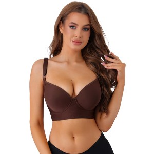 Allegra K Women's Available for Plus Size Deep V-Neck Adjustable Straps Underwire Plus Size Push Up Bras - 1 of 4