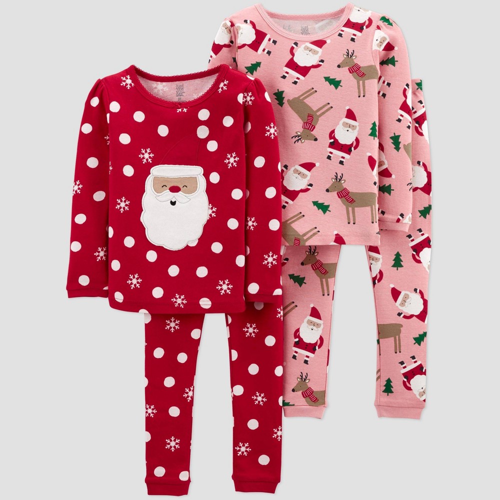 size 2T Toddler Girls' 4pc Polka Dot Santa Snug Fit Pajama Set - Just One You made by carter's Red 