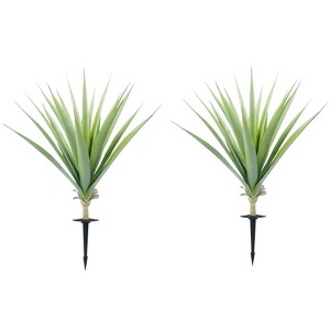 2 Pack 33.5in Outdoor Artificial Agave Plants with Ground Stakes – 21 Leaves Faux Yucca Landscaping Decor for Garden Patio Yard - 1 of 4