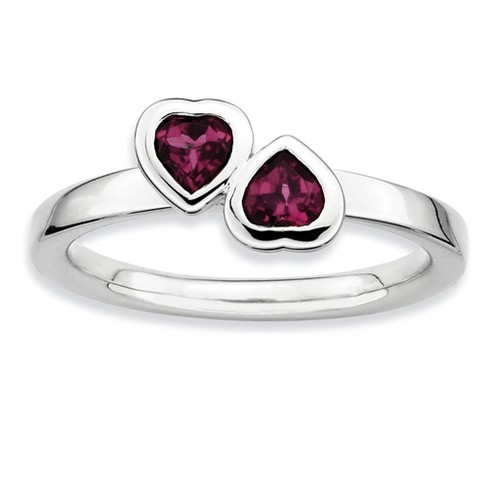 Black Bow Jewelry Sterling Silver Stackable Double Heart Rhodolite Garnet Ring - image 1 of 4