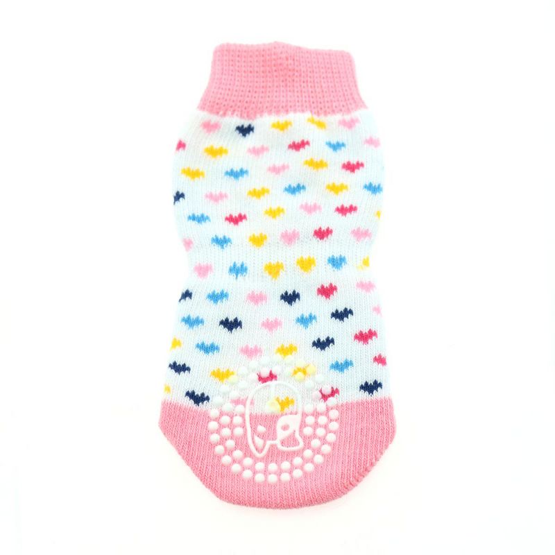 Doggie Design Non-Skid Dog Socks - Pink and White Hearts, 2 of 4