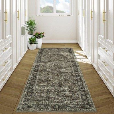 Washable Vintage Rug Floral Print Area Rug Distressed Oriental Rug Low Pile Non Slip Foldable Accent Rug