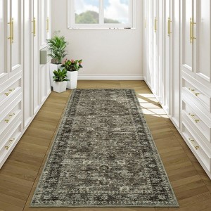 Washable Vintage Rug Floral Print Area Rug Distressed Oriental Rug Low Pile Non Slip Foldable Accent Rug - 1 of 4