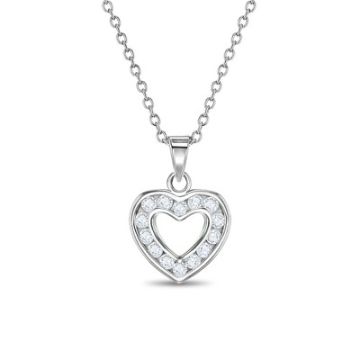 Girls' Open Cz Heart Sterling Silver Necklace - Clear - In Season