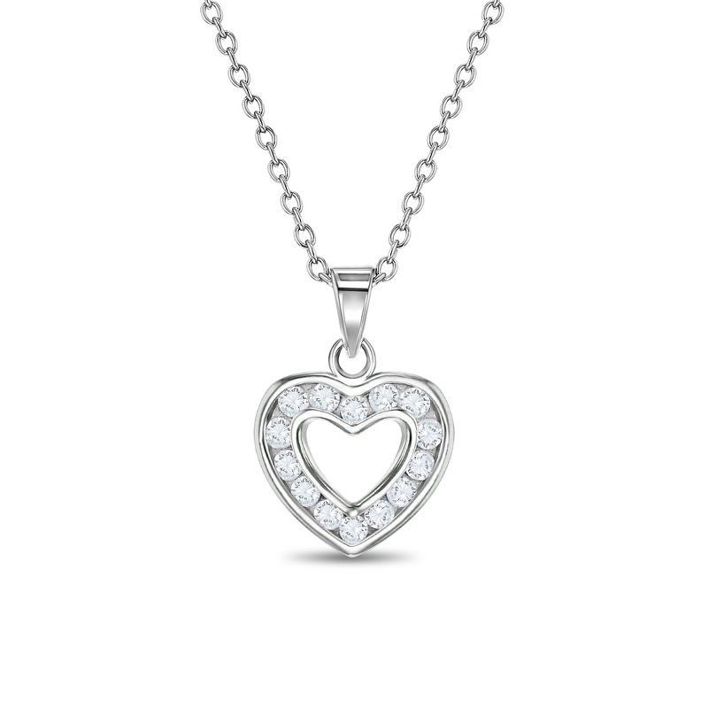Girls' Open CZ Heart Sterling Silver Necklace - In Season Jewelry, 1 of 8