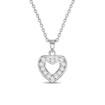 Girls' Open CZ Heart Sterling Silver Necklace - In Season Jewelry