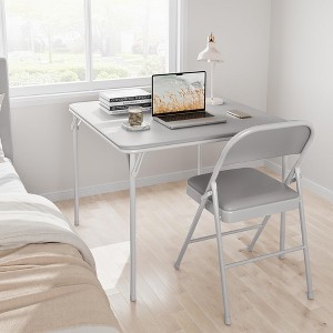 33.6 Inch Folding Card Table – Portable Square Table with PU Leather Cushion, Heavy Duty Metal Frame for Dining, Living Room, Office & Camping - 1 of 4