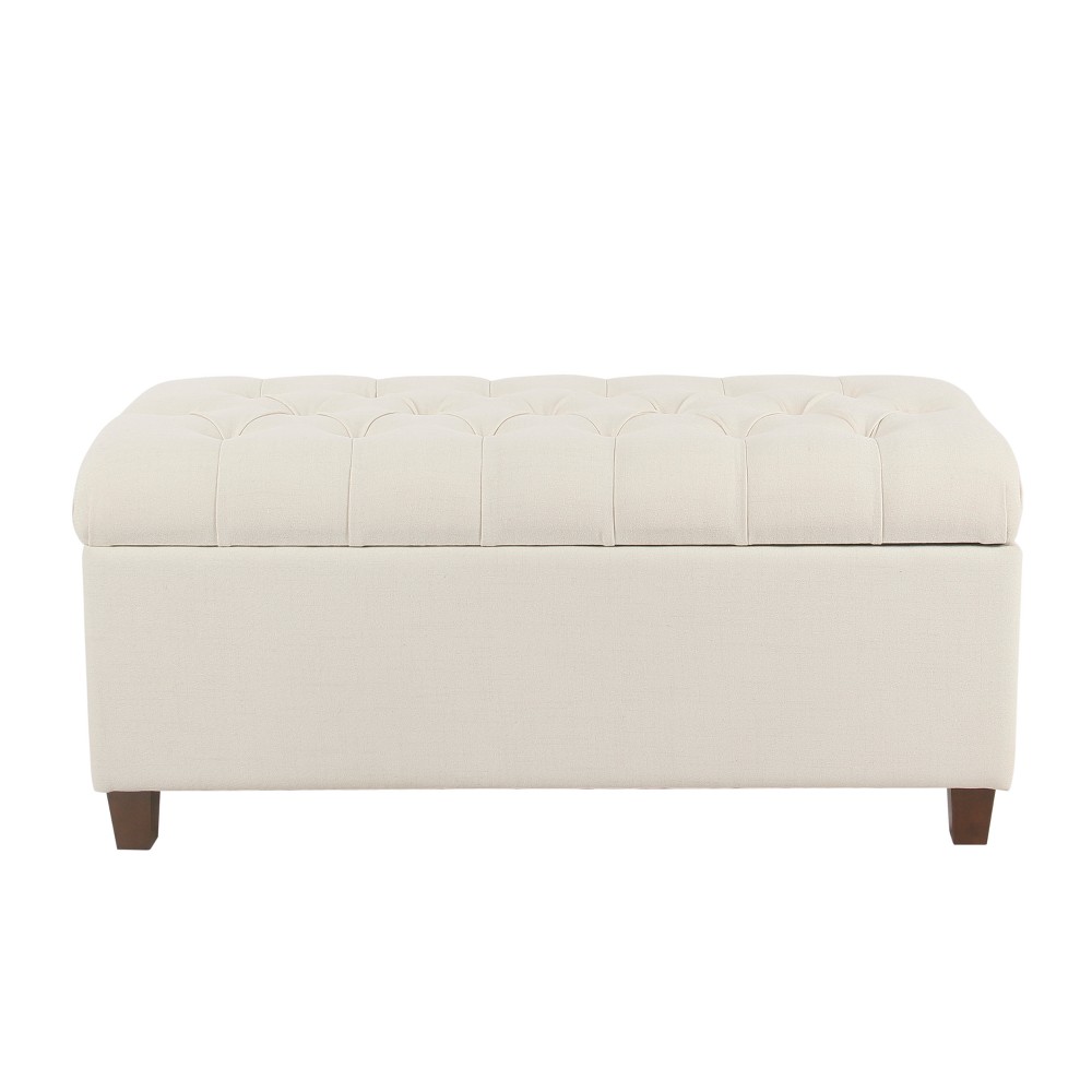 Photos - Chair Ainsley Button Tufted Storage Bench Cream - HomePop: Upholstered Ottoman f