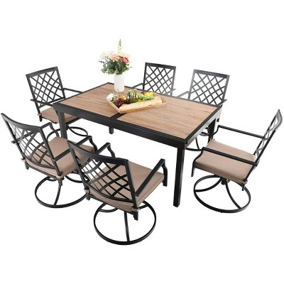 7pc Metal Patio Dining Set with Expandable Rectangular Table & Swivel Armrest Chairs - Captiva Designs