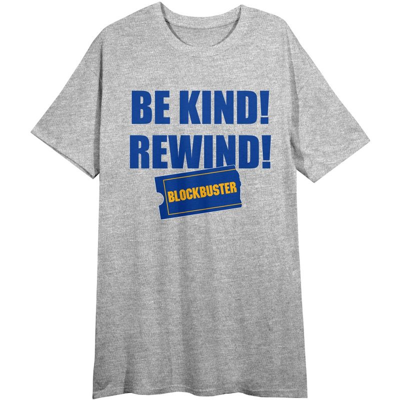 Blockbuster Be Kind Rewind Women’s Heather Gray Graphic Night Shirt, 1 of 3