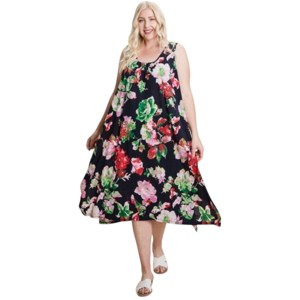 Slickblue Floral Bulgari Printed Plus Size Tank Midi Dress, Asymmetrical Hem, 1XL-3XL - 1 of 4