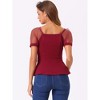 INSPIRE CHIC Women's Square Neck Mesh Sheer Short Sleeve Peplum Tops - 4 of 4