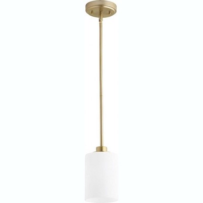 Quorum Lighting Lancaster 1-Light Pendant, Aged Brass, Satin Opal