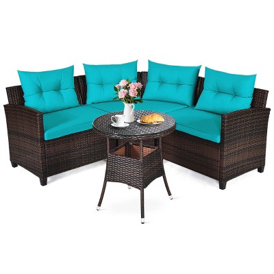 Tangkula 4PCS Outdoor Patio Conversation Set Wicker Rattan Sectional Sofa W/Cushions