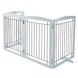 VEVOR Free Standing Dog Gate, 32" H x 96.5" W Freestanding Pet Gate, 4 Panels Foldable Dog Gate,Expandable Dog Barrier with Silent Foot Support,White - 1 of 4