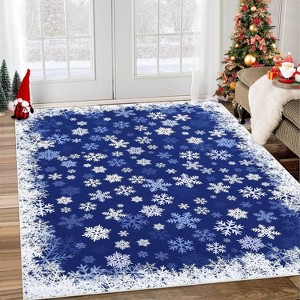 Christmas Runner Rug, Washable Non-Slip Kitchen Hallway Carpet, Soft Low Pile Snowflake Rug for Entryway, Bedside, or Laundry Room - 1 of 4
