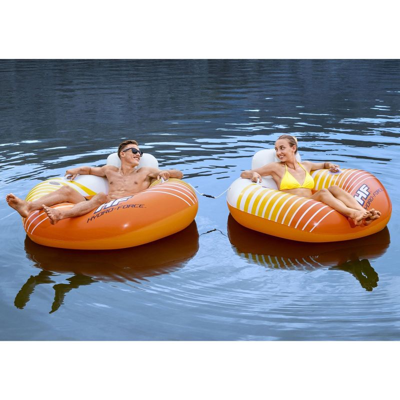 Bestway 43399E Hydro-Force Sunkissed Pool, Lake, River, Beach Inflatable PVC Clasp N Go Inner Tube Ring Float with Cup Holder, Orange and Yellow, 2 of 7