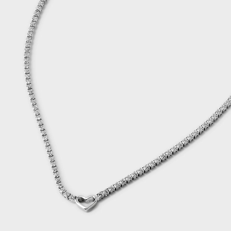 Silver Plated Cubic Zirconia Cup Chain Heart Pendant Necklace - A New Day&#8482; Silver, 5 of 6