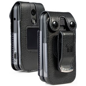 Nakedcellphone Vegan Leather Case with Belt Clip for Alcatel MyFlip 2 Phone (A406DL, 2020) - Black - 1 of 4