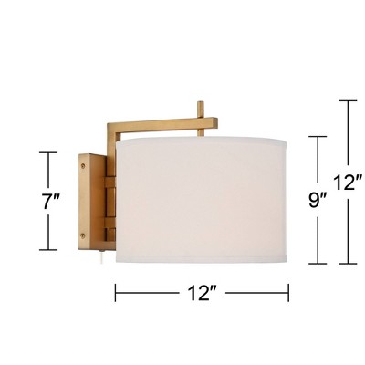 Adair 14" Gold Brass Plug-In Wall Sconce Set with Linen Shade