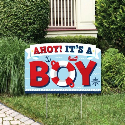 Big Dot of Happiness Ahoy It's a Boy - Nautical Baby Shower Yard Sign Lawn Decorations - Ahoy It's a Boy Party Yardy Sign