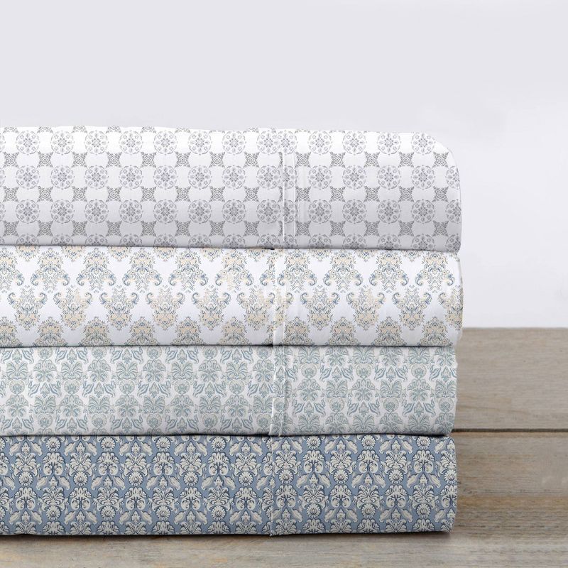 Patina Vie Full Floral Cotton Percale Vintage Printed Floral Sheet Set Blue, 5 of 7