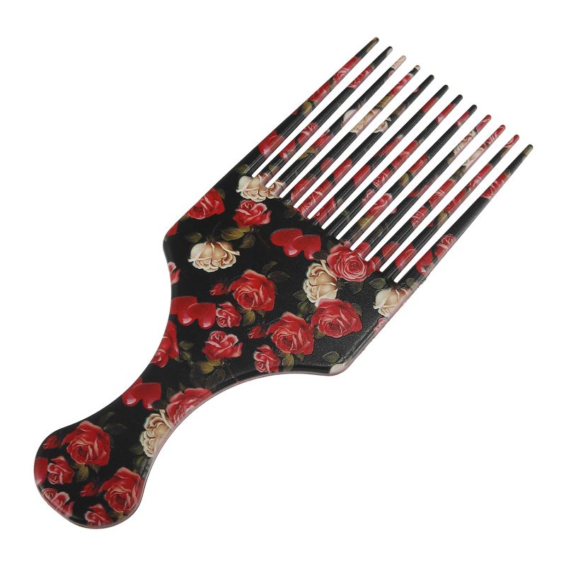 Unique Bargains Wide Tooth Afro Hair Pick Comb Hair Styling Tool for Men Plastic Flower Pattern Red Black 1 Pc, 2 of 6