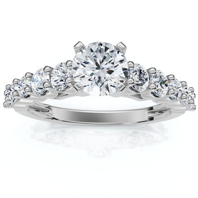 Pompeii3 1 1/2Ct Diamond Engagement Ring Round Cut 14k White Gold With Side Stones