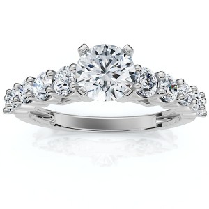 Pompeii3 1 1/2Ct Diamond Engagement Ring Round Cut 14k White Gold With Side Stones - 1 of 4