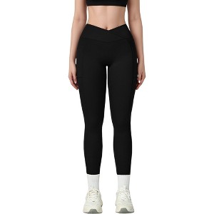Anna-Kaci Active Women's High Waist Crossover Lounge Leggings with Full Length Slim Fit and Flattering Waistband - 1 of 4