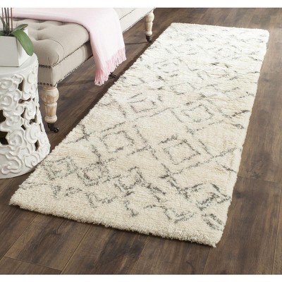 Ivory and Dark Brown Hand-Tufted Wool Shag Area Rug
