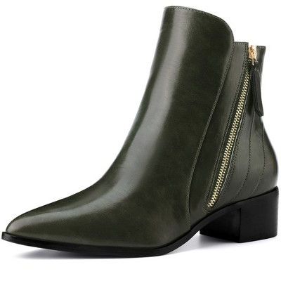 BLISSFUL STEP Women's Classic Low Heeled Pointy Toe Short Ankle Booties