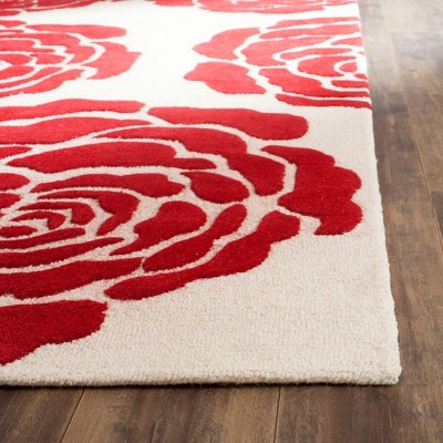 Ivory and Red Floral Hand-Tufted Wool 4' x 6' Area Rug