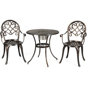 Tangkula Set of 3 Patio Cast Aluminum Dining Table Chairs Set - 1 of 4