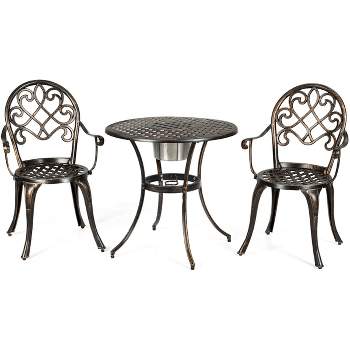 Tangkula Set of 3 Patio Cast Aluminum Dining Table Chairs Set