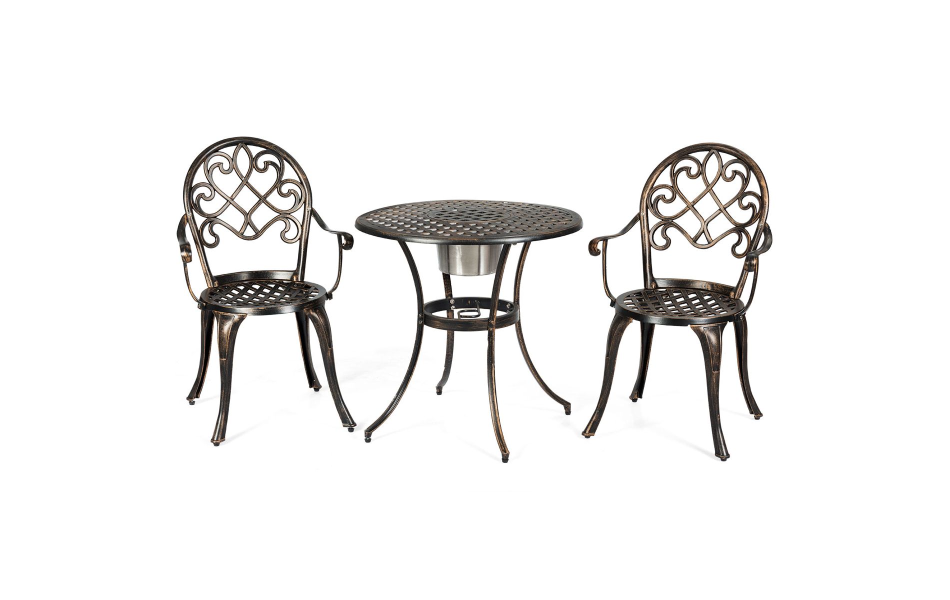 Tangkula Set of 3 Patio Cast Aluminum Dining Table Chairs Set