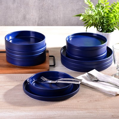 Kaden Blue Porcelain 12-Piece Dinnerware Set for 4