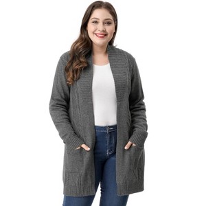 Agnes Orinda Women's Plus Size Lightweight Knit Open Front Long Sleeve Cardigans - 1 of 4