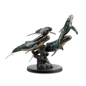 SPI Home Humpback Quartet Sculpture – Brass Ocean-Inspired Marine Life Decor, 18" Tall Whale Family Display - 1 of 3