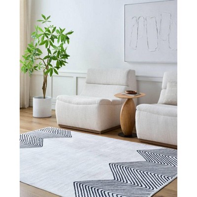 Anneke Black and Off-White Geometric Washable Area Rug 5'3" x 7'7"