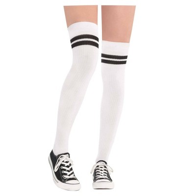 Adult Striped Athletic Thigh High Socks White/Black Halloween Costume Footwear