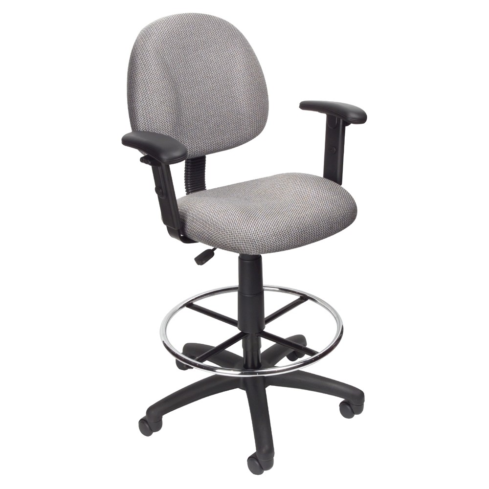 Photos - Computer Chair BOSS Drafting Stool with Footring and Adjustable Arms Gray -  Office Produc 